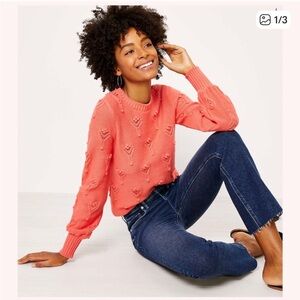 LOFT Coral Bobble Pointelle Sweater